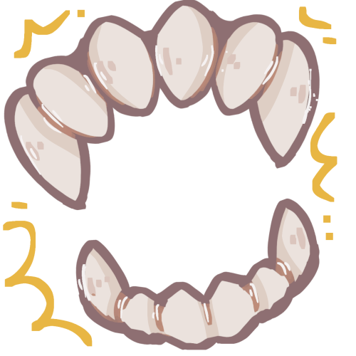 a set of slightly sharp teeth with gold emphasis marks around them.